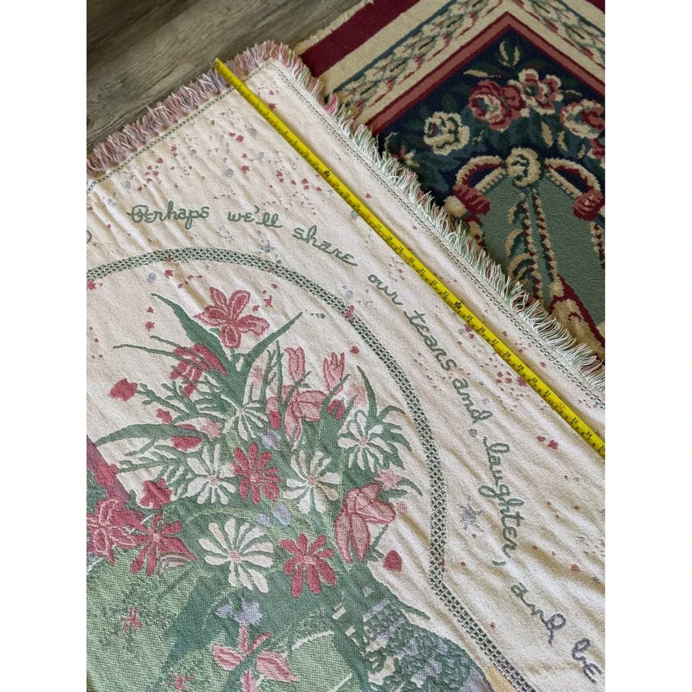 Vintage D Morgan Tea Time Woven Tapestry Throw Blanket Cottagecore‎ Fringe 69x46